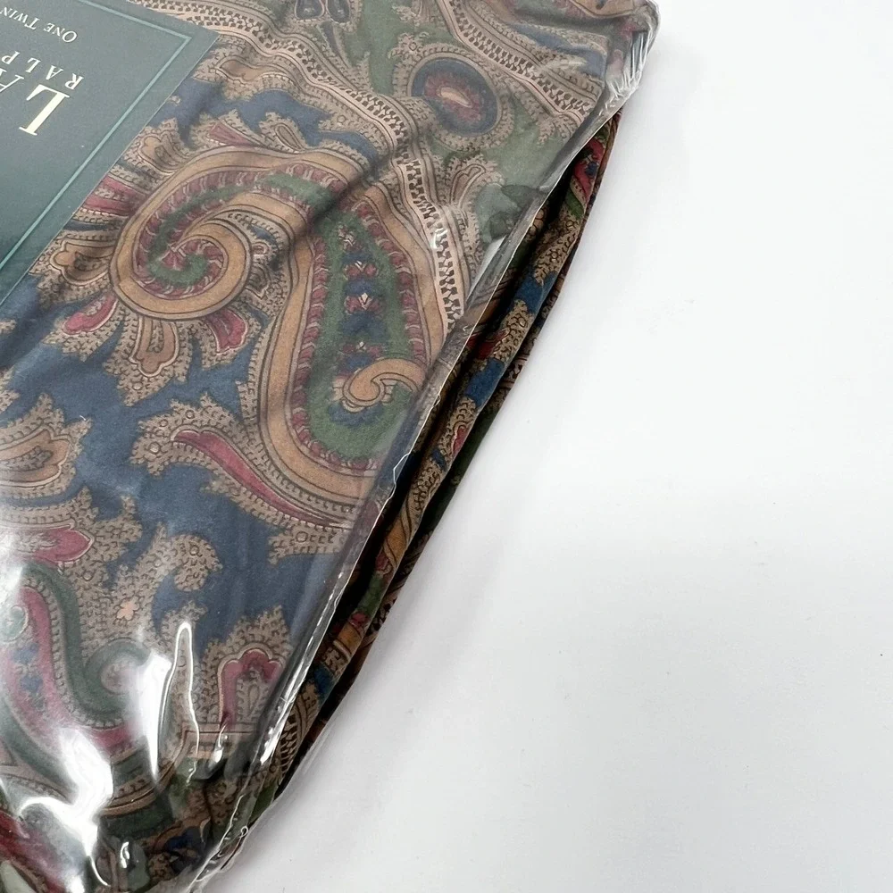 Lauren Ralph‎ Lauren Twin Flat Sheet Paisley Navy Green Burgundy Gold New NIP